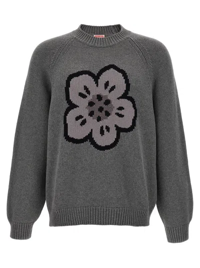 Kenzo Men Crew Neck Sweater In Cotton And Wool In Gray