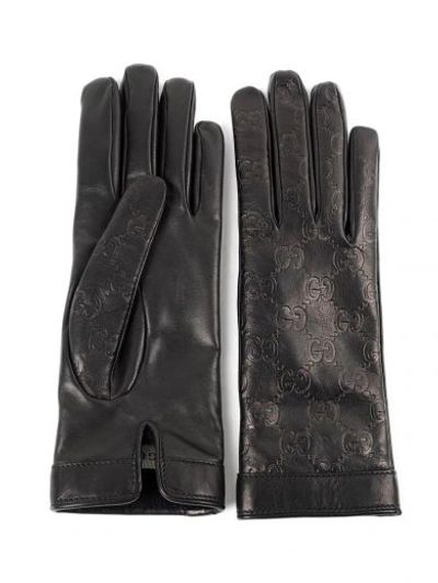 Gucci Signature Leather Glove In Black