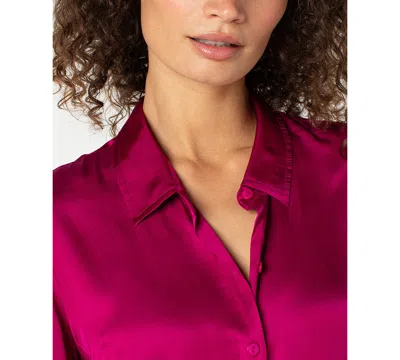 Liverpool Los Angeles Women's Long-sleeve Button-front Satin Shirt In Pink