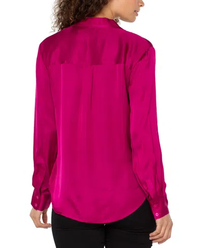 Liverpool Los Angeles Women's Long-sleeve Button-front Satin Shirt In Pink