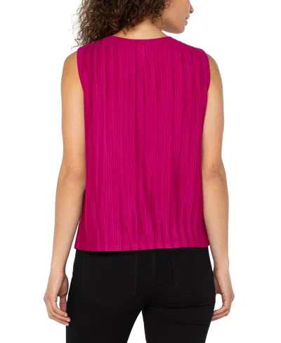Liverpool Los Angeles Women's Crewneck Sleeveless Pleated Knit Top In Pink