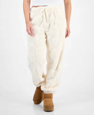 Rebelious One Rebellious One Juniors' Embossed Sherpa Jogger Pants In White