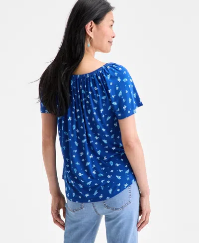 Style & Co Women's Printed Scoop-neck Top, Exclusively At Macy's In Blue