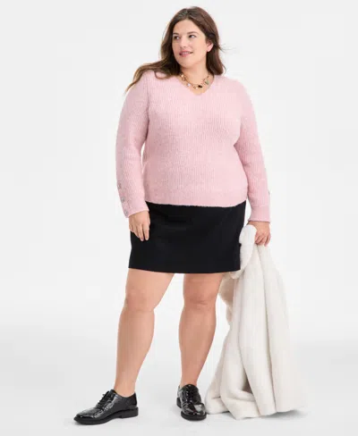 On 34th Trendy Plus Size Embellished-cuff Sweater, Macy's Exclusive In Pink