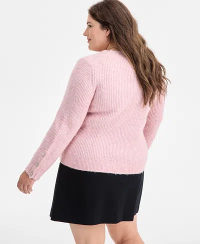 On 34th Trendy Plus Size Embellished-cuff Sweater, Macy's Exclusive In Pink