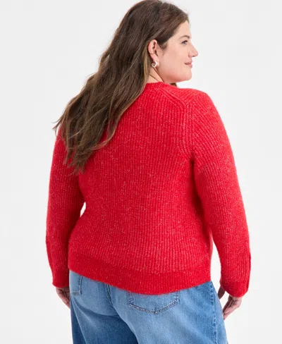 On 34th Trendy Plus Size Embellished-cuff Sweater, Macy's Exclusive In Red