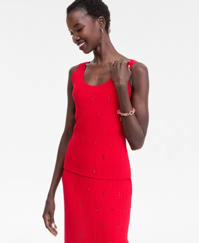 Inc International Concepts I.n.c. International Concept Women's Embellished Sweater Tank Top, Macy's Exclusive In Red