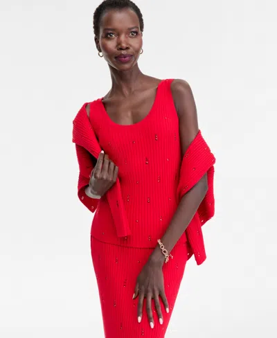 Inc International Concepts I.n.c. International Concept Women's Embellished Sweater Tank Top, Macy's Exclusive In Red