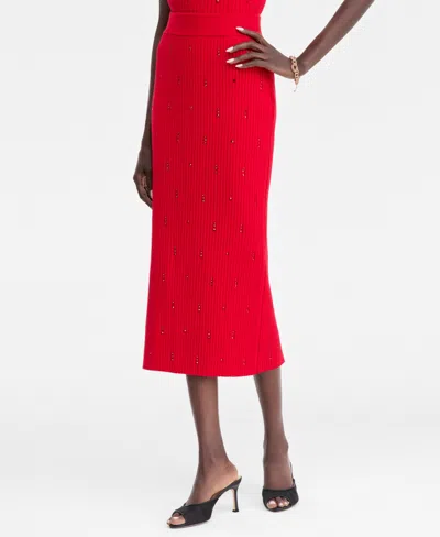 Inc International Concepts Women's Embellished Sweater Skirt, Macy's Exclusive In Red