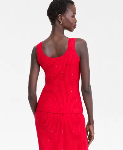 Inc International Concepts I.n.c. International Concept Women's Embellished Sweater Tank Top, Macy's Exclusive In Red