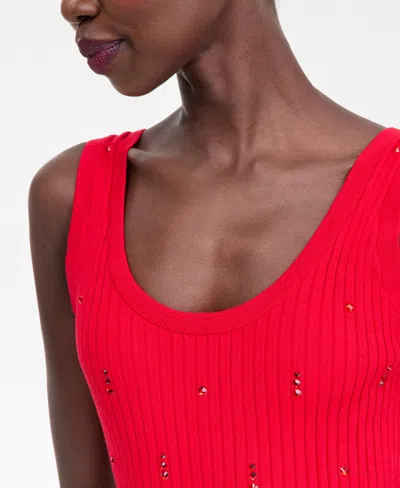 Inc International Concepts I.n.c. International Concept Women's Embellished Sweater Tank Top, Macy's Exclusive In Red