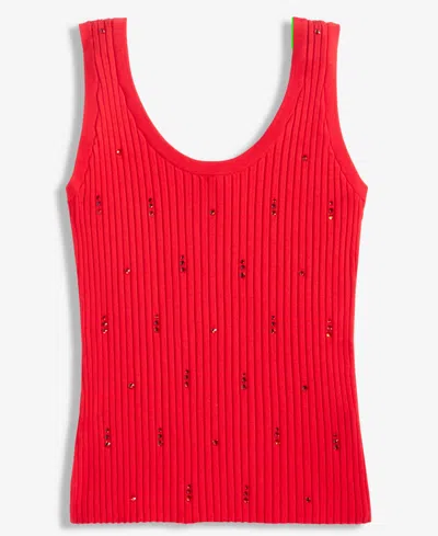 Inc International Concepts I.n.c. International Concept Women's Embellished Sweater Tank Top, Macy's Exclusive In Red