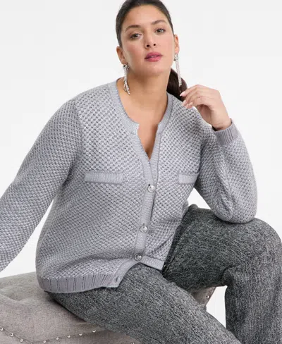 Inc International Concepts Plus Size Metallic Shine Cotton Cardigan, Macy's Exclusive In Animal Print