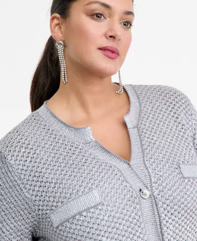 Inc International Concepts Plus Size Metallic Shine Cotton Cardigan, Macy's Exclusive In Animal Print