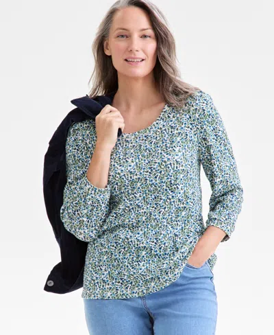 Style & Co Petite Floral-print Scoop-neck Top, Macy's Exclusive In Multi