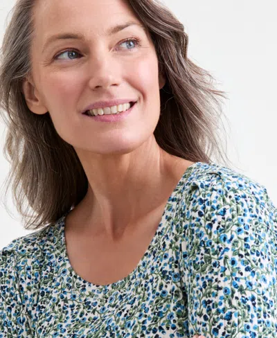 Style & Co Petite Floral-print Scoop-neck Top, Macy's Exclusive In Multi