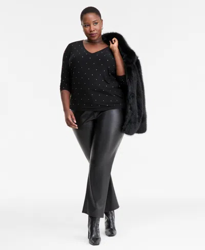 Inc International Concepts Plus Size Embellished V-neck Top, Macy's Exclusive In Black