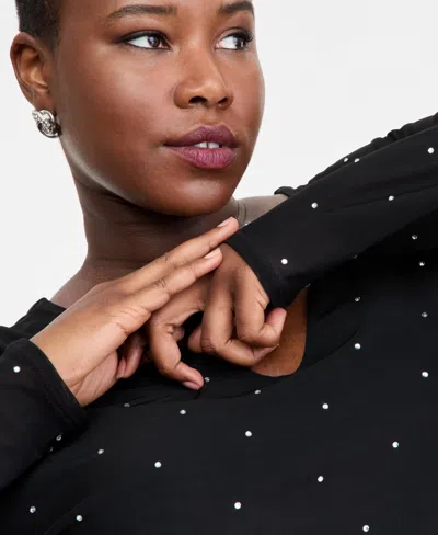 Inc International Concepts Plus Size Embellished V-neck Top, Macy's Exclusive In Black