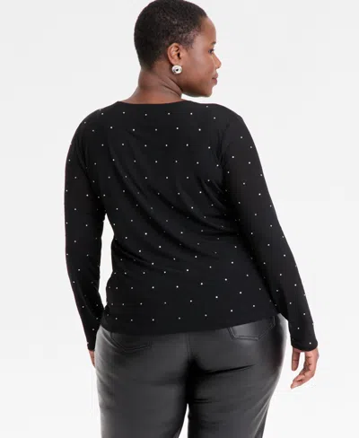 Inc International Concepts Plus Size Embellished V-neck Top, Macy's Exclusive In Black