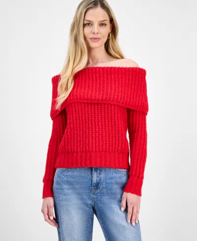 Inc International Concepts Petite Lofty Off-the-shoulder Sweater, Macy's Exclusive In Red