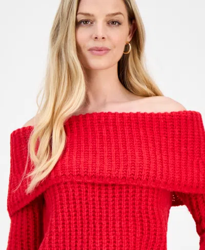 Inc International Concepts Petite Lofty Off-the-shoulder Sweater, Macy's Exclusive In Red
