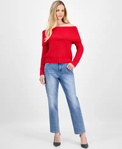 Inc International Concepts Petite Lofty Off-the-shoulder Sweater, Macy's Exclusive In Red