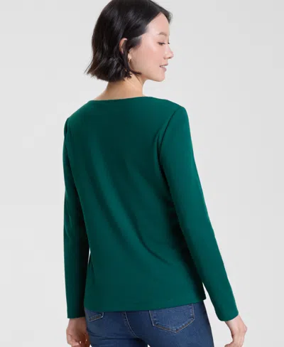 Holiday Lane Women's Ornaments Long-sleeve Top, Macy's Exclusive In Green