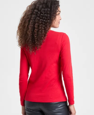 Holiday Lane Women's Ornaments Long-sleeve Top, Macy's Exclusive In Red