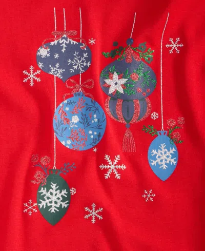 Holiday Lane Women's Ornaments Long-sleeve Top, Macy's Exclusive In Red