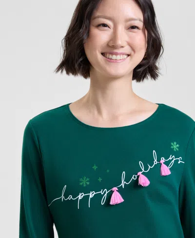 Holiday Lane Women's Festive Moment Long-sleeve Top, Macy's Exclusive In Green
