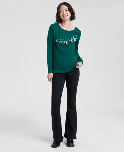 Holiday Lane Women's Festive Moment Long-sleeve Top, Macy's Exclusive In Green