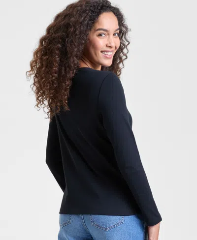 Holiday Lane Women's Kate Holiday Truck Long-sleeve Top, Macy's Exclusive In Black
