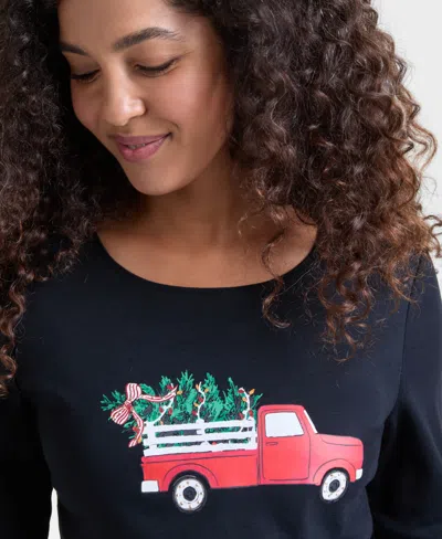 Holiday Lane Women's Kate Holiday Truck Long-sleeve Top, Macy's Exclusive In Black