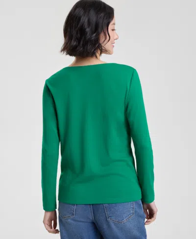 Holiday Lane Women's Holiday Flamingo Long-sleeve Top, Macy's Exclusive In Green