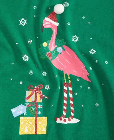 Holiday Lane Women's Holiday Flamingo Long-sleeve Top, Macy's Exclusive In Green