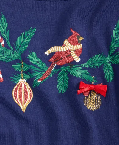 Holiday Lane Women's Holiday Cardinal Long-sleeve Top, Macy's Exclusive In Blue