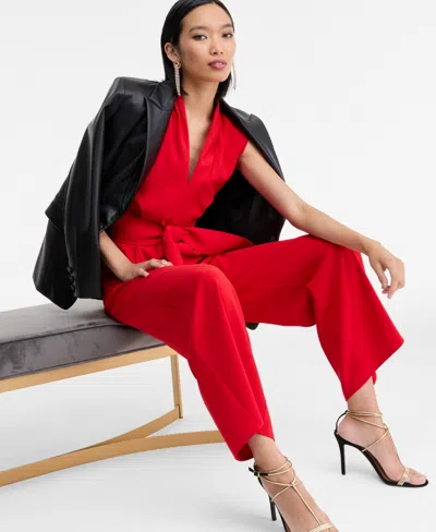 Inc International Concepts Women's Sleeveless Shawl-collar Jumpsuit, Macy's Exclusive In Red