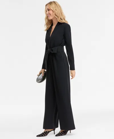 Inc International Concepts Women's Long-sleeve Tie-belt Jumpsuit, Macy's Exclusive In Black