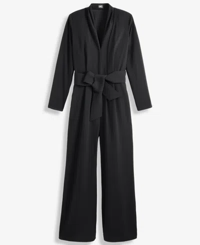 Inc International Concepts Women's Long-sleeve Tie-belt Jumpsuit, Macy's Exclusive In Black