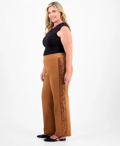 Jm Collection Plus Size Side-sequin Cambridge Pants, Macy's Exclusive In Brown