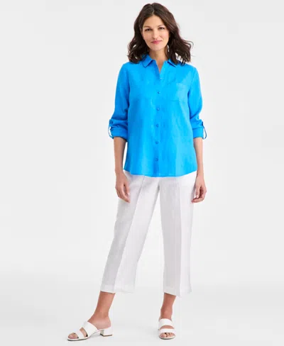 Charter Club Women's 100% Linen Shirt, Created For Macy's In Black