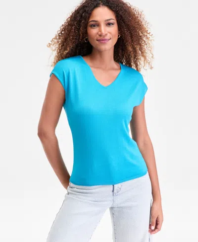 Inc International Concepts Women's Cap-sleeve Sweater, Macy's Exclusive In Blue
