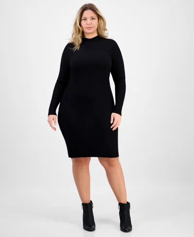 Bar Iii Trendy Plus Size Ribbed Sweater Dress, Macy's Exclusive In Black