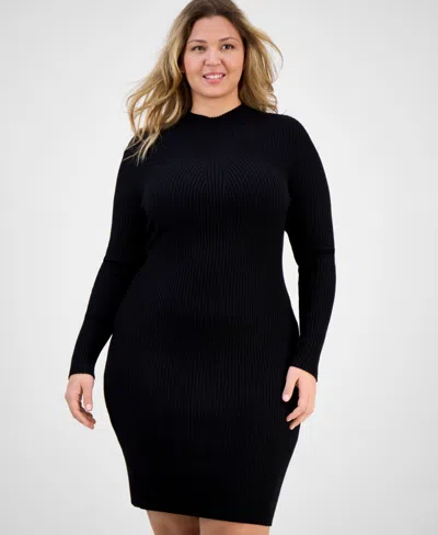 Bar Iii Trendy Plus Size Ribbed Sweater Dress, Macy's Exclusive In Black