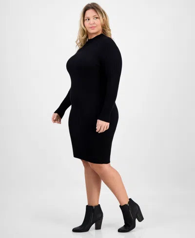 Bar Iii Trendy Plus Size Ribbed Sweater Dress, Macy's Exclusive In Black