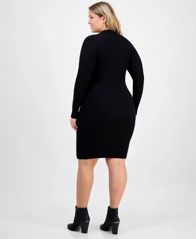 Bar Iii Trendy Plus Size Ribbed Sweater Dress, Macy's Exclusive In Black