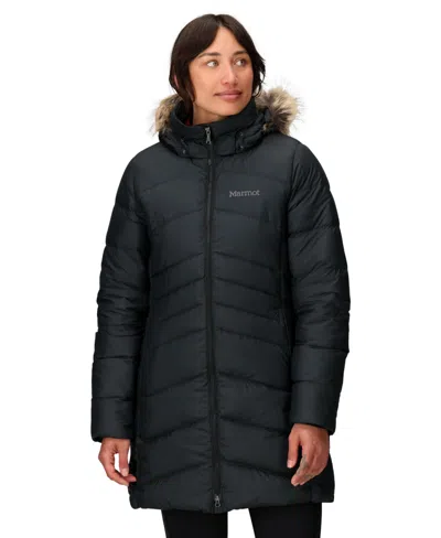 Marmot Women's Montreal Hooded Faux-fur-trim Coat In Black
