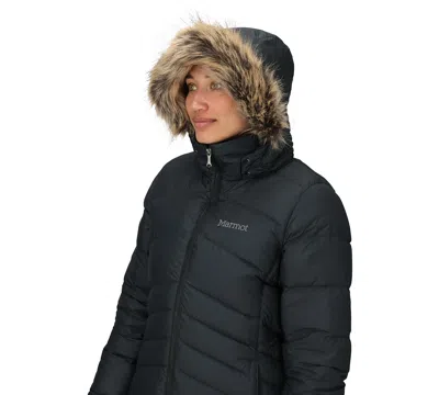 Marmot Women's Montreal Hooded Faux-fur-trim Coat In Black