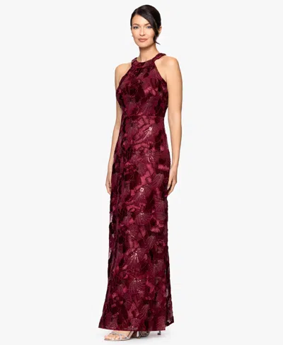 Betsy & Adam Petite Sleeveless Floral Sequin Sheath Gown In Burgundy