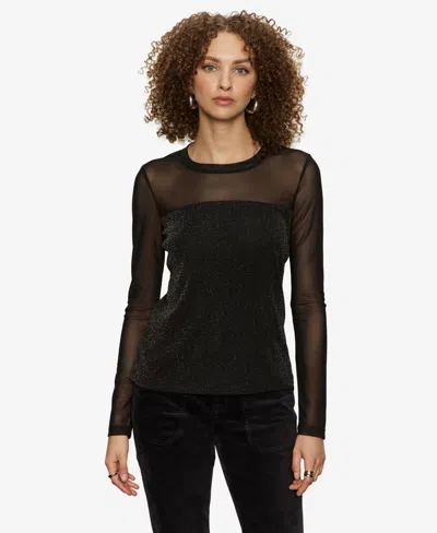 Sanctuary Sparkle Mesh Crewneck Top In Black
